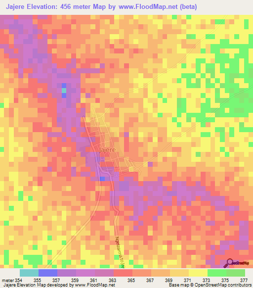 Jajere,Nigeria Elevation Map