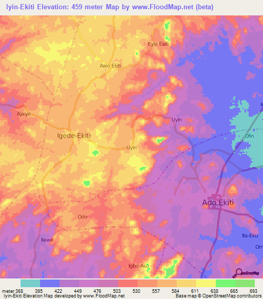 Iyin-Ekiti,Nigeria Elevation Map