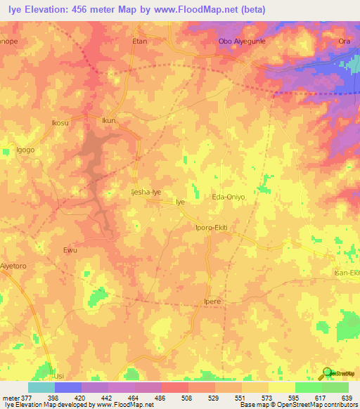 Iye,Nigeria Elevation Map