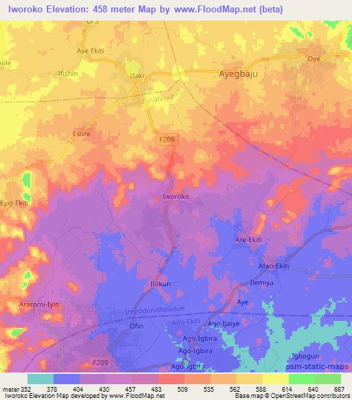 Iworoko,Nigeria Elevation Map