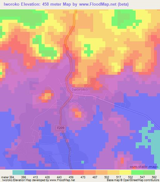 Iworoko,Nigeria Elevation Map