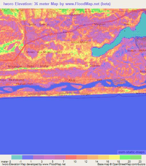 Iworo,Nigeria Elevation Map