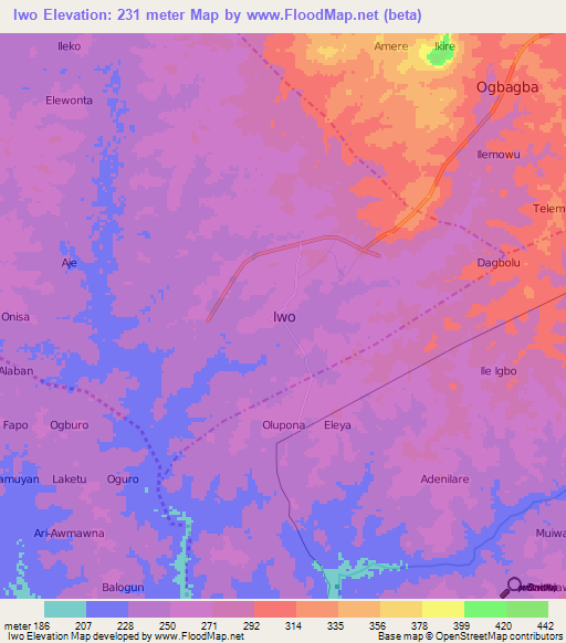 Iwo,Nigeria Elevation Map