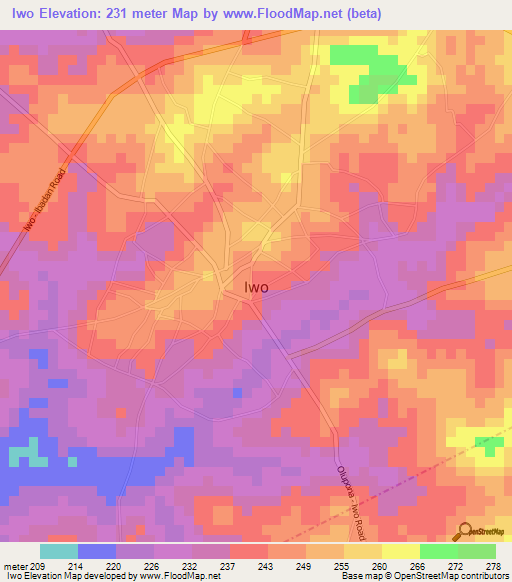 Iwo,Nigeria Elevation Map