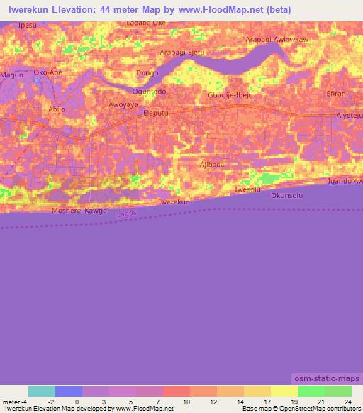 Iwerekun,Nigeria Elevation Map