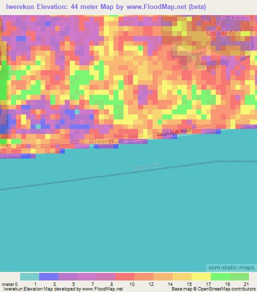 Iwerekun,Nigeria Elevation Map