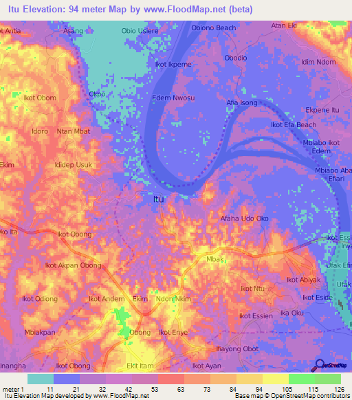 Itu,Nigeria Elevation Map