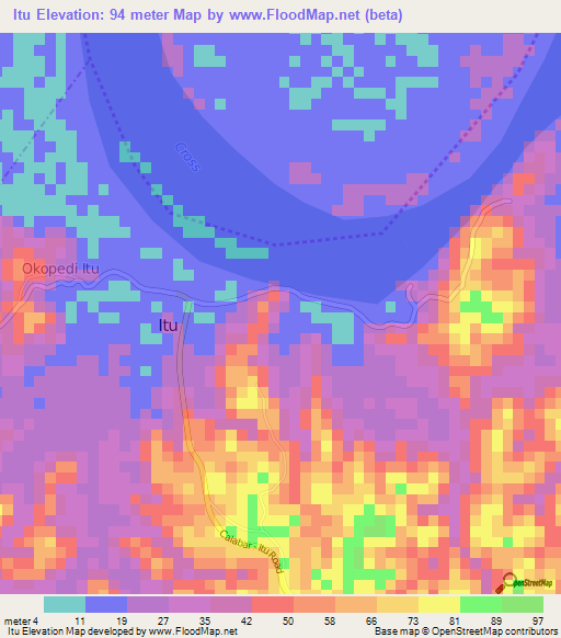 Itu,Nigeria Elevation Map