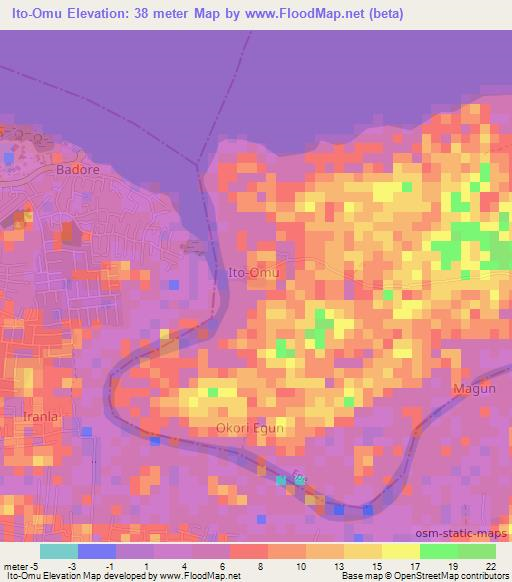 Ito-Omu,Nigeria Elevation Map