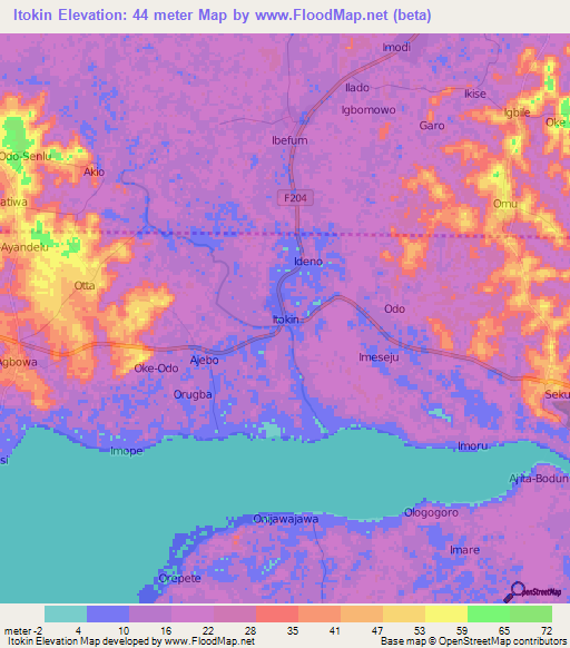 Itokin,Nigeria Elevation Map