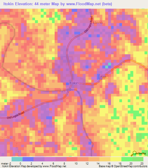 Itokin,Nigeria Elevation Map