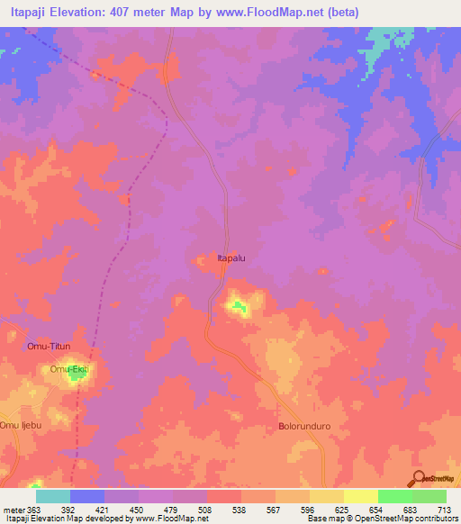 Itapaji,Nigeria Elevation Map