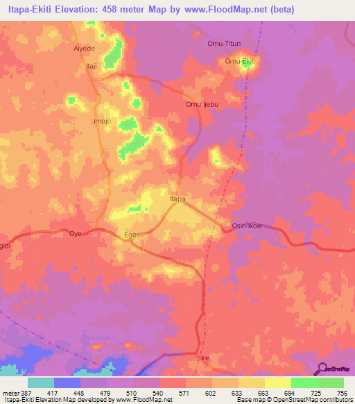 Itapa-Ekiti,Nigeria Elevation Map