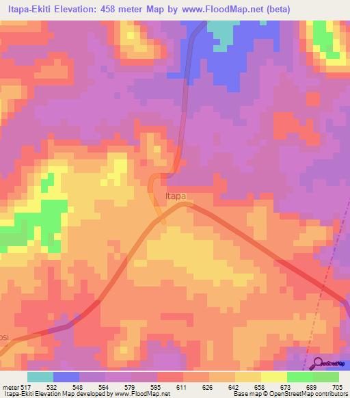 Itapa-Ekiti,Nigeria Elevation Map