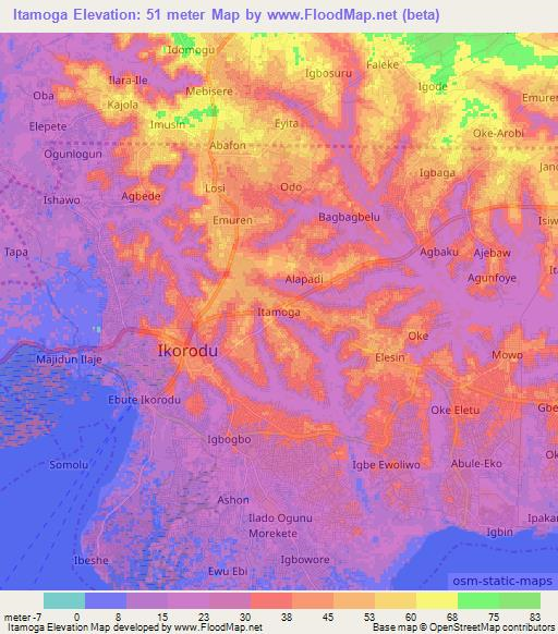 Itamoga,Nigeria Elevation Map