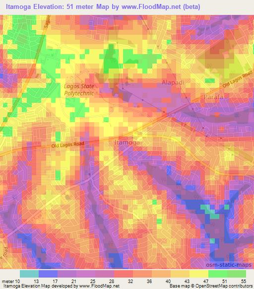 Itamoga,Nigeria Elevation Map