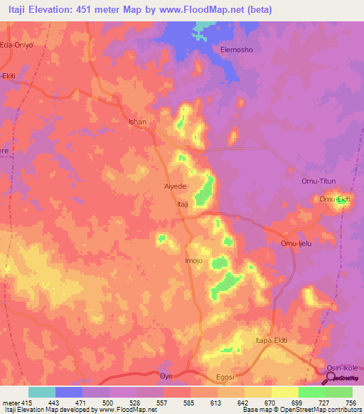 Itaji,Nigeria Elevation Map