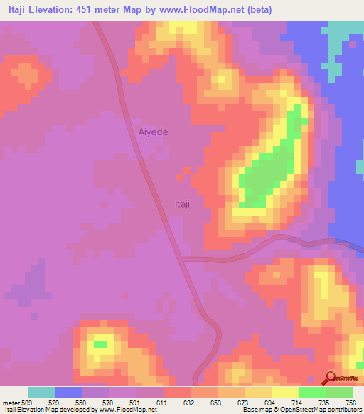 Itaji,Nigeria Elevation Map