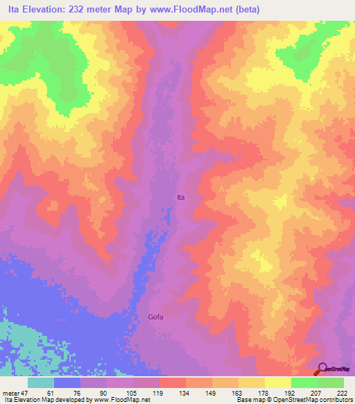 Ita,Nigeria Elevation Map