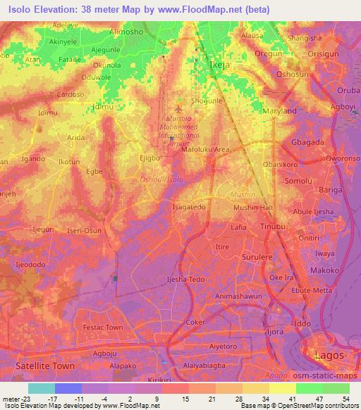 Isolo,Nigeria Elevation Map