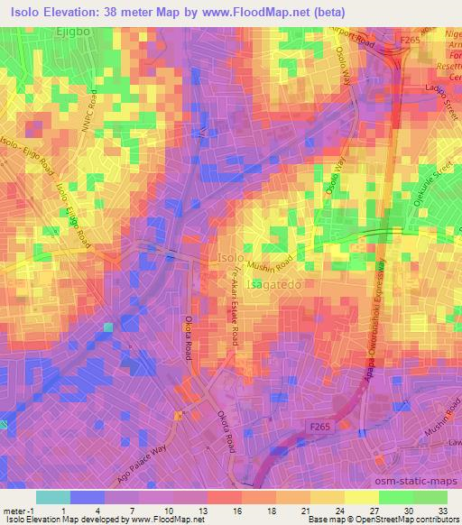 Isolo,Nigeria Elevation Map