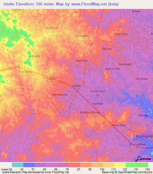 Isieke,Nigeria Elevation Map