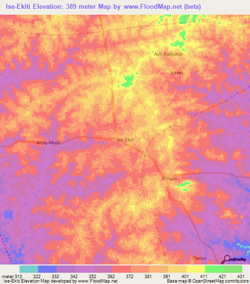 Ise-Ekiti,Nigeria Elevation Map