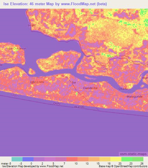 Ise,Nigeria Elevation Map