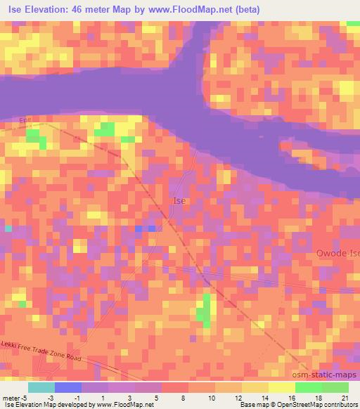 Ise,Nigeria Elevation Map