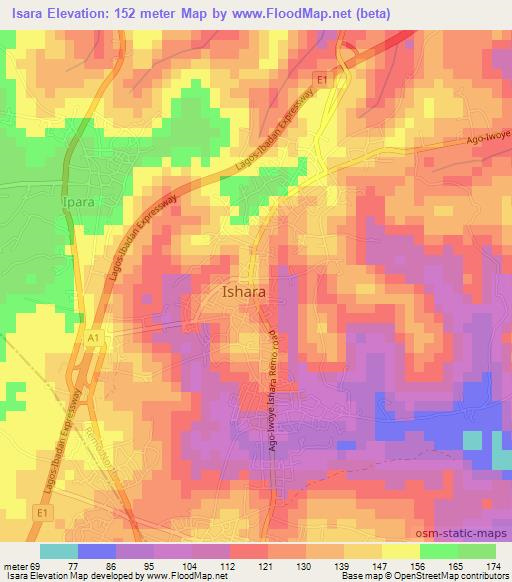 Isara,Nigeria Elevation Map