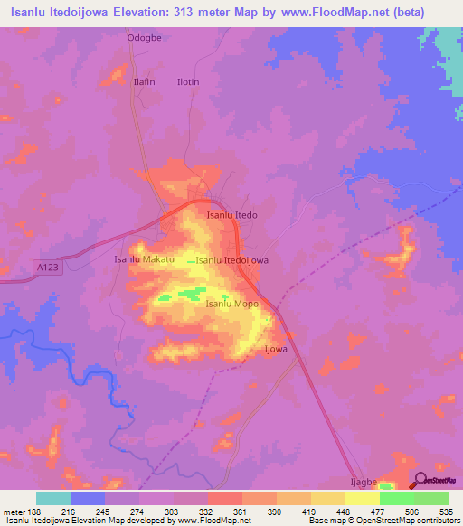 Isanlu Itedoijowa,Nigeria Elevation Map