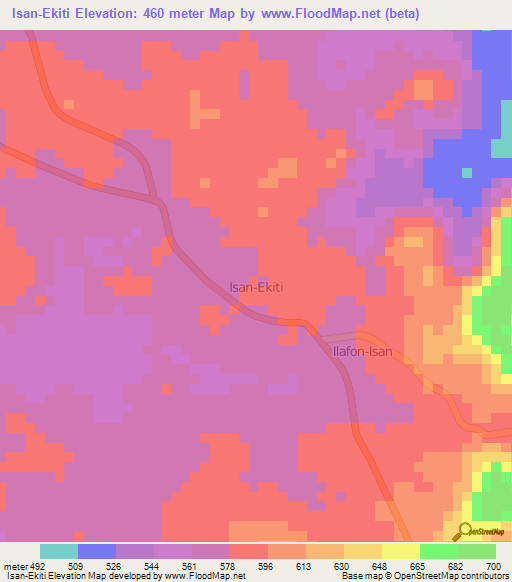 Isan-Ekiti,Nigeria Elevation Map