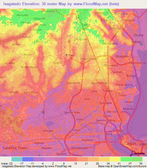 Isagatedo,Nigeria Elevation Map