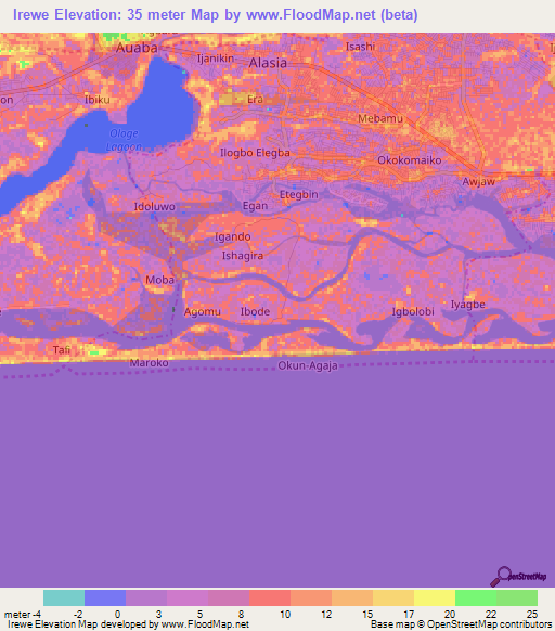 Irewe,Nigeria Elevation Map