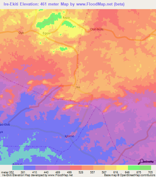 Ire-Ekiti,Nigeria Elevation Map