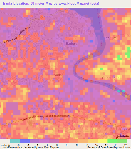 Iranla,Nigeria Elevation Map