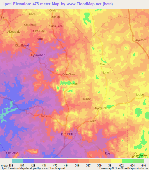 Ipoti,Nigeria Elevation Map