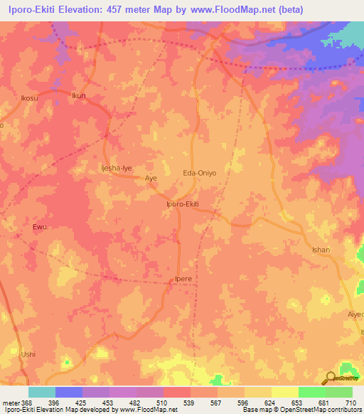 Iporo-Ekiti,Nigeria Elevation Map