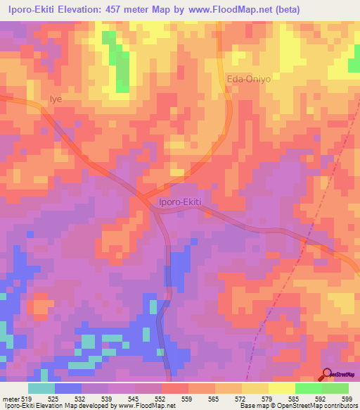 Iporo-Ekiti,Nigeria Elevation Map