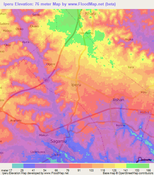 Iperu,Nigeria Elevation Map