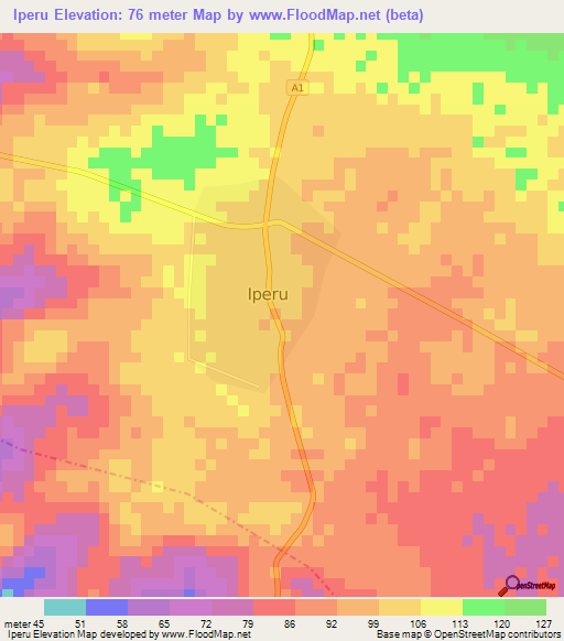 Iperu,Nigeria Elevation Map