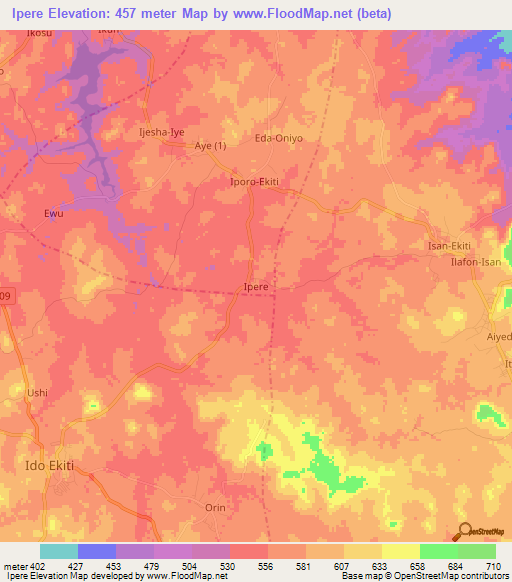 Ipere,Nigeria Elevation Map