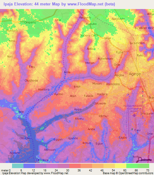 Ipaja,Nigeria Elevation Map