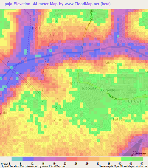 Ipaja,Nigeria Elevation Map