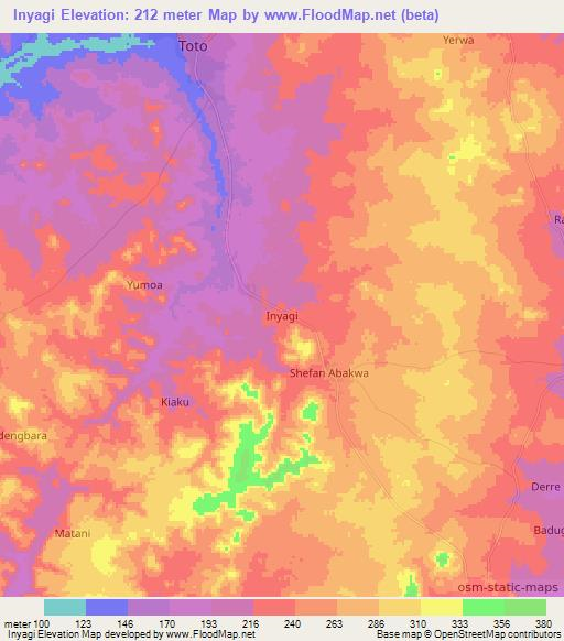 Inyagi,Nigeria Elevation Map