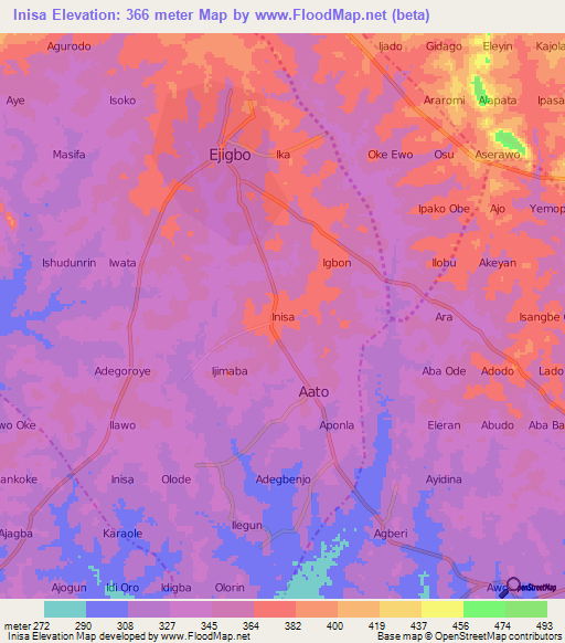 Inisa,Nigeria Elevation Map