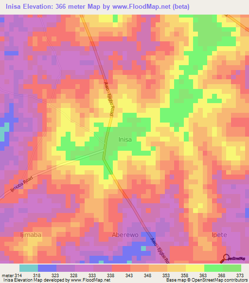 Inisa,Nigeria Elevation Map