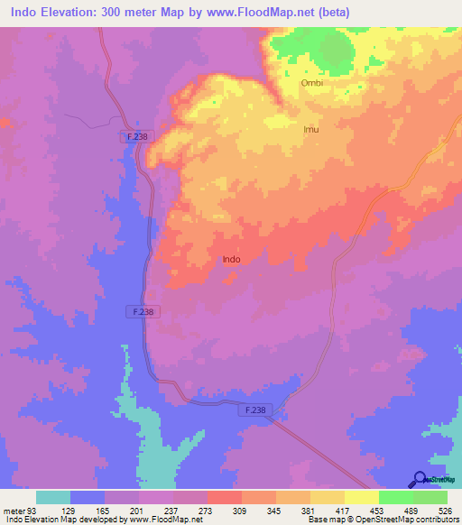 Indo,Nigeria Elevation Map