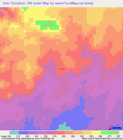 Indo,Nigeria Elevation Map