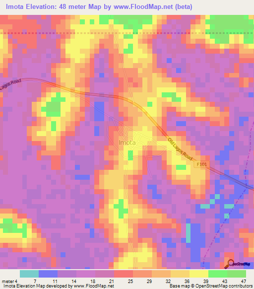 Imota,Nigeria Elevation Map